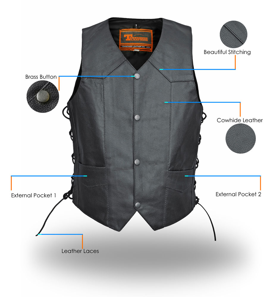 TN1064 - Men's Traditional Front Snap Side Lace Vest
